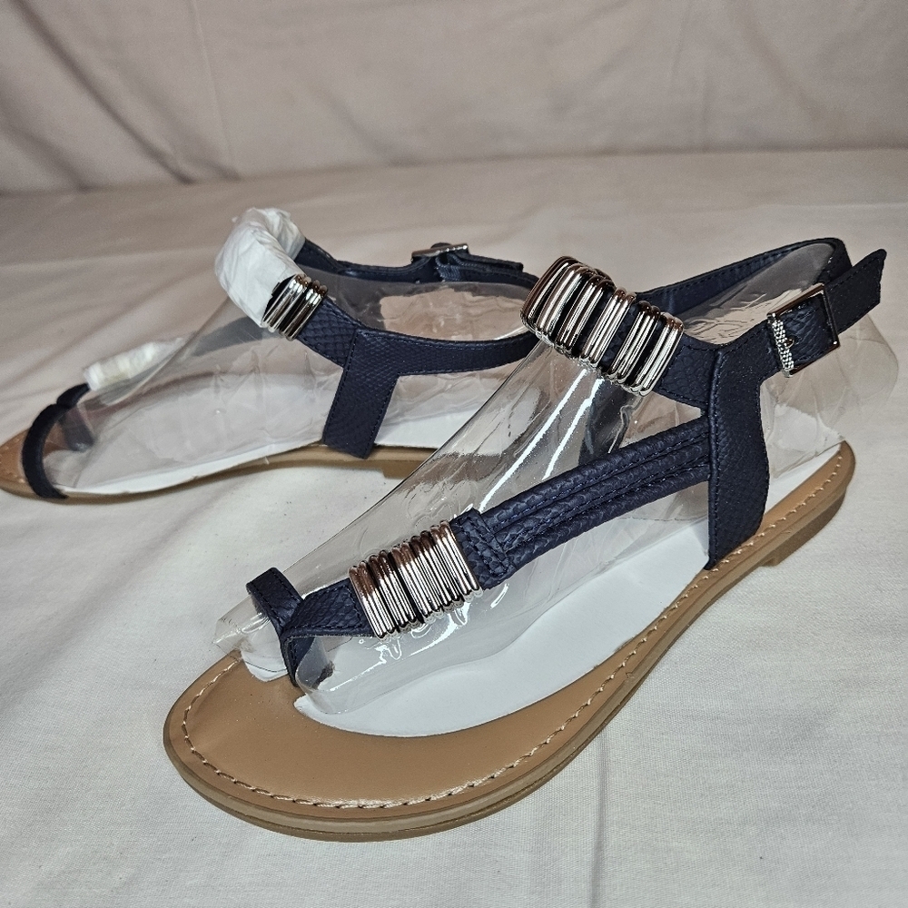 Bar III Vera Mediterranean Sandals NWT Sz 5 Navy Strappy Metal Bead Boho Accent
